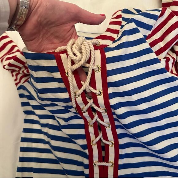 Red White and Blue Patriotic Lace Up J.Crew Maxi Dress EUC 4th of July - Picture 6 of 14
